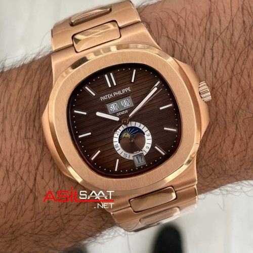 Patek Philippe Nautilus 5726 Annual Calendar Moonphase Rosegold Kahverengi Kadran