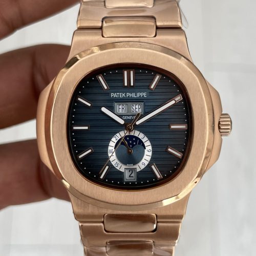Patek Philippe Nautilus 5726 Annual Calendar Moonphase Rosegold Mavi Kadran