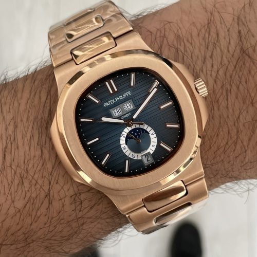 Patek Philippe Nautilus 5726 Annual Calendar Moonphase Rosegold Mavi Kadran