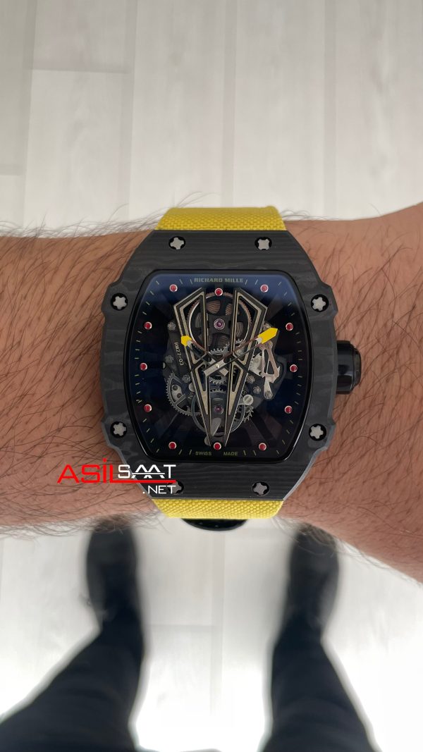 Richard Mille Rafael Nadal RM27-03 Tourbillon NTPT Carbon Sarı Swiss ETA Saat KU Factory Richard Mille Rafael Nadal RM27-03 Tourbillon NTPT Carbon Sarı Swiss ETA Saat KU Factory
