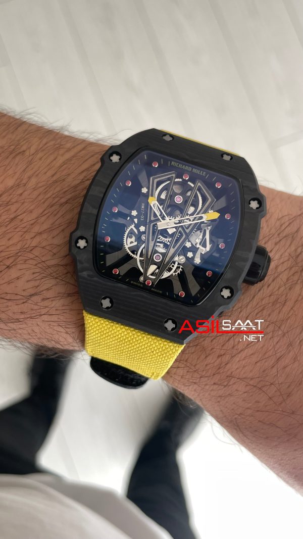 Richard Mille Rafael Nadal RM27-03 Tourbillon NTPT Carbon Sarı Swiss ETA Saat KU Factory Richard Mille Rafael Nadal RM27-03 Tourbillon NTPT Carbon Sarı Swiss ETA Saat KU Factory