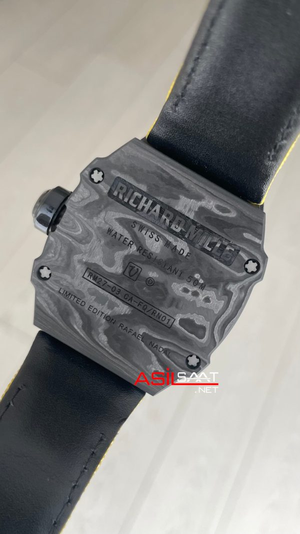Richard Mille Rafael Nadal RM27-03 Tourbillon NTPT Carbon Sarı Swiss ETA Saat KU Factory Richard Mille Rafael Nadal RM27-03 Tourbillon NTPT Carbon Sarı Swiss ETA Saat KU Factory