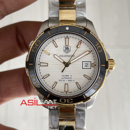 TAG Heuer Aquaracer Calibre 5 Beyaz Kadran 41mm Two Tone Gold 2824 Swiss ETA Saat