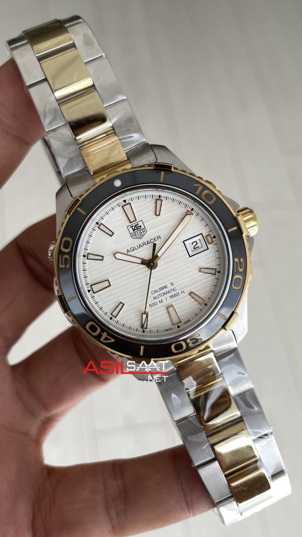 TAG Heuer Aquaracer Calibre 5 Beyaz Kadran 41mm Two Tone Gold 2824 Swiss ETA Saat TAG Heuer Aquaracer Calibre 5 Beyaz Kadran 41mm Two Tone Gold 2824 Swiss ETA Saat