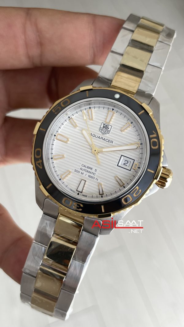 TAG Heuer Aquaracer Calibre 5 Beyaz Kadran 41mm Two Tone Gold 2824 Swiss ETA Saat TAG Heuer Aquaracer Calibre 5 Beyaz Kadran 41mm Two Tone Gold 2824 Swiss ETA Saat