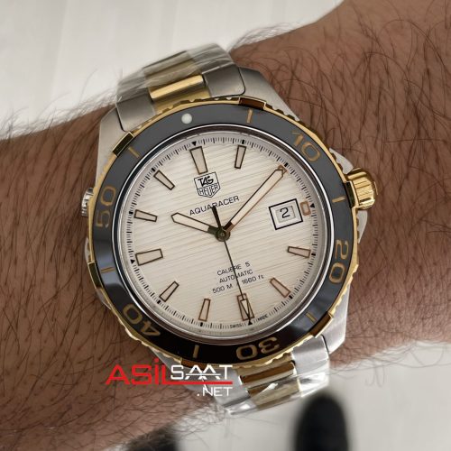 TAG Heuer Aquaracer Calibre 5 Beyaz Kadran 41mm Two Tone Gold 2824 Swiss ETA Saat