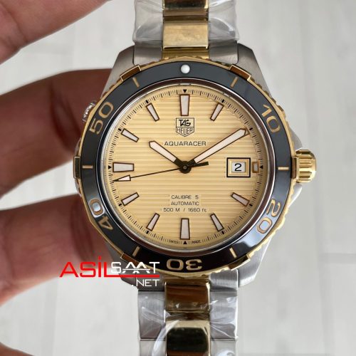 TAG Heuer Aquaracer Calibre 5 Champagne 41mm 2824 Two Tone Gold Swiss ETA Saat