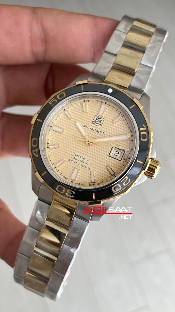 TAG Heuer Aquaracer Calibre 5 Champagne 41mm 2824 Two Tone Gold Swiss ETA Saat TAG Heuer Aquaracer Calibre 5 Champagne 41mm 2824 Two Tone Gold Swiss ETA Saat