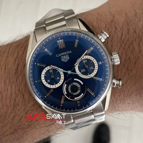 TAG Heuer Porsche Carrera Chronograph Mavi 40mm Silver Replika Saat