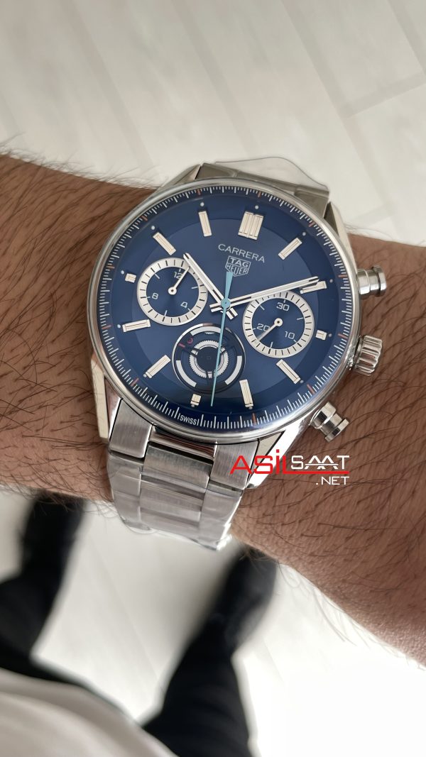 TAG Heuer Porsche Carrera Chronograph Mavi 40mm Silver Replika Saat TAG Heuer Porsche Carrera Chronograph Mavi 40mm Silver Replika Saat
