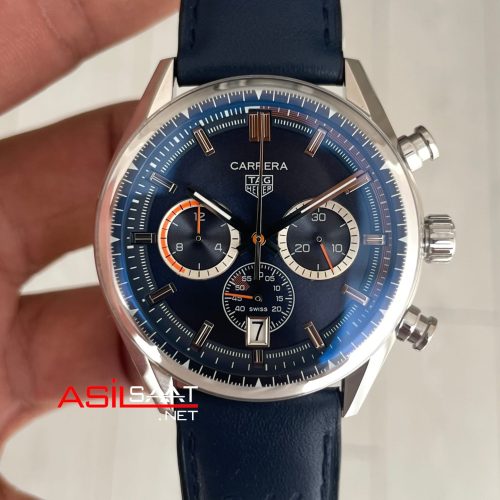 TAG Heuer Porsche Carrera Chronograph Mavi Deri 40mm Replika Saat