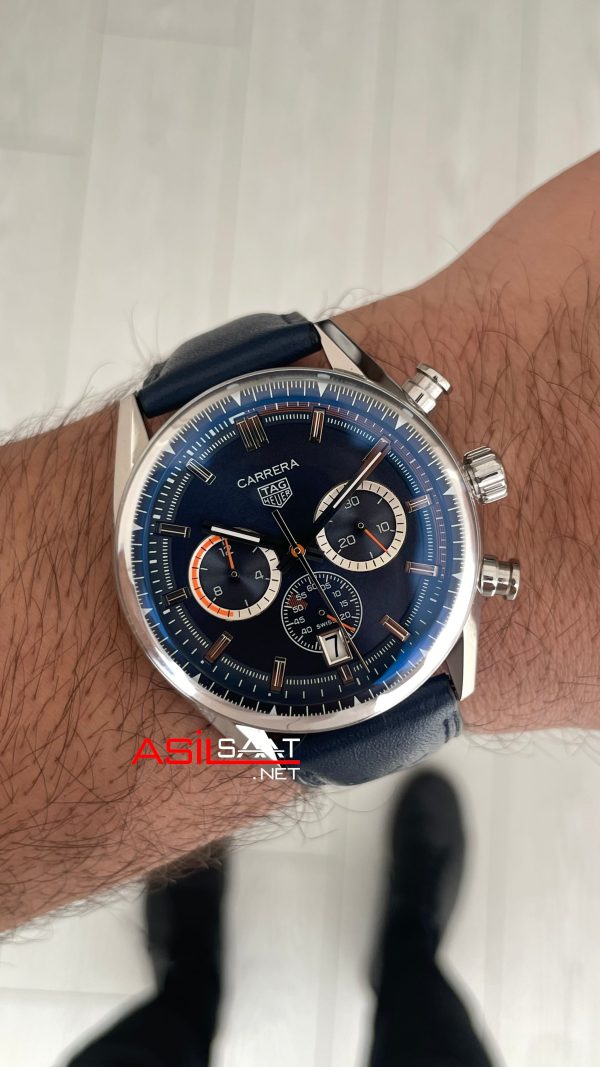 TAG Heuer Porsche Carrera Chronograph Mavi Deri 40mm Replika Saat TAG Heuer Porsche Carrera Chronograph Mavi Deri 40mm Replika Saat