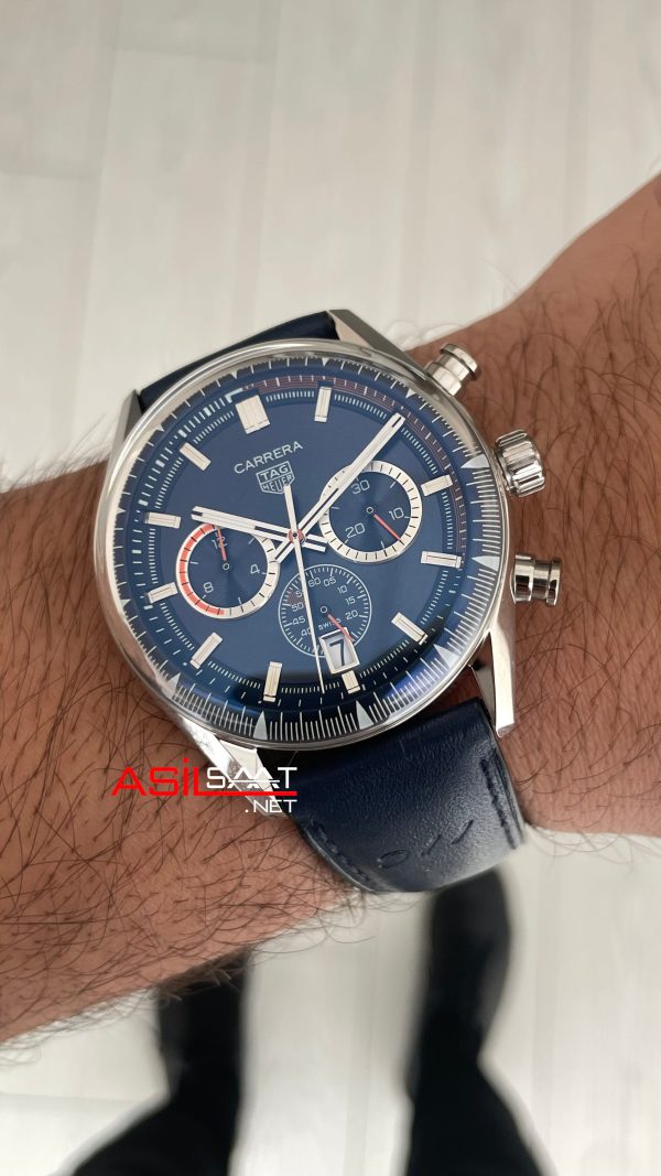 TAG Heuer Porsche Carrera Chronograph Mavi Deri 40mm Replika Saat TAG Heuer Porsche Carrera Chronograph Mavi Deri 40mm Replika Saat
