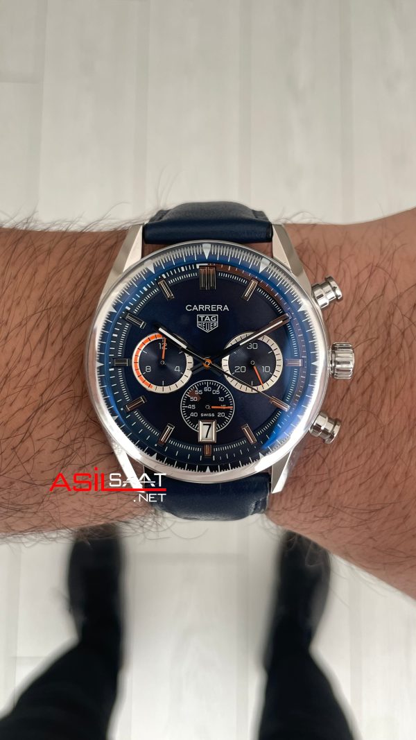 TAG Heuer Porsche Carrera Chronograph Mavi Deri 40mm Replika Saat TAG Heuer Porsche Carrera Chronograph Mavi Deri 40mm Replika Saat