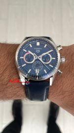 TAG Heuer Porsche Carrera Chronograph Mavi Deri 40mm Replika Saat
