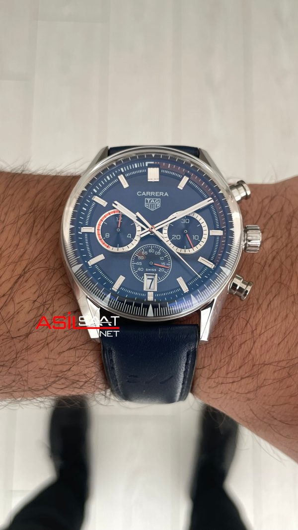 TAG Heuer Porsche Carrera Chronograph Mavi Deri 40mm Replika Saat TAG Heuer Porsche Carrera Chronograph Mavi Deri 40mm Replika Saat
