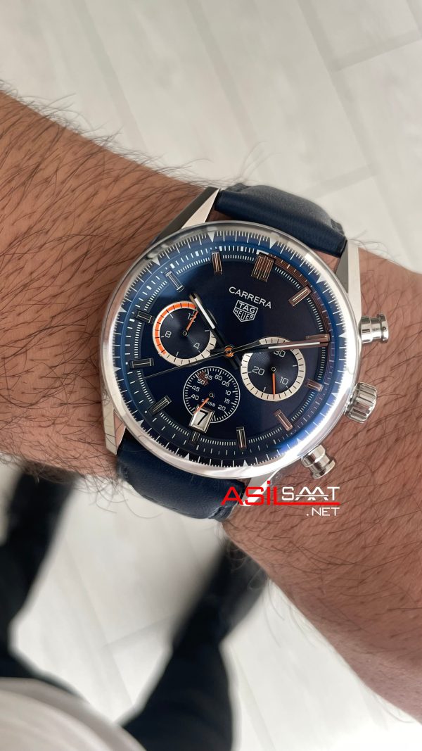 TAG Heuer Porsche Carrera Chronograph Mavi Deri 40mm Replika Saat TAG Heuer Porsche Carrera Chronograph Mavi Deri 40mm Replika Saat