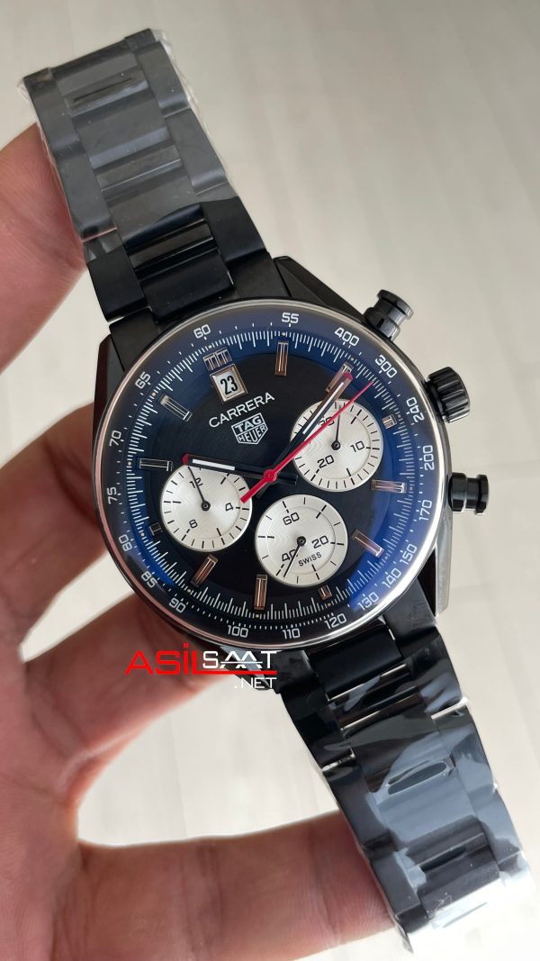 TAG Heuer Porsche Carrera Chronograph Siyah Kadran 40mm PVD Black Replika Saat TAG Heuer Porsche Carrera Chronograph Siyah Kadran 40mm PVD Black Replika Saat