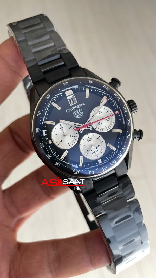 TAG Heuer Porsche Carrera Chronograph Siyah Kadran 40mm PVD Black Replika Saat TAG Heuer Porsche Carrera Chronograph Siyah Kadran 40mm PVD Black Replika Saat