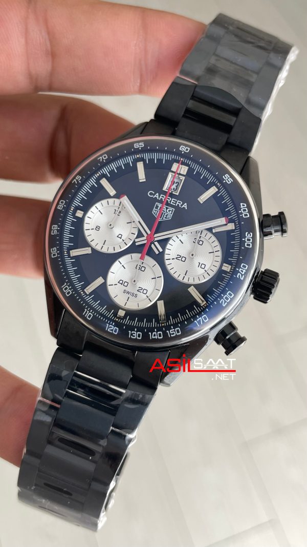 TAG Heuer Porsche Carrera Chronograph Siyah Kadran 40mm PVD Black Replika Saat TAG Heuer Porsche Carrera Chronograph Siyah Kadran 40mm PVD Black Replika Saat