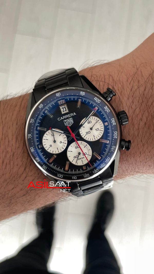 TAG Heuer Porsche Carrera Chronograph Siyah Kadran 40mm PVD Black Replika Saat TAG Heuer Porsche Carrera Chronograph Siyah Kadran 40mm PVD Black Replika Saat