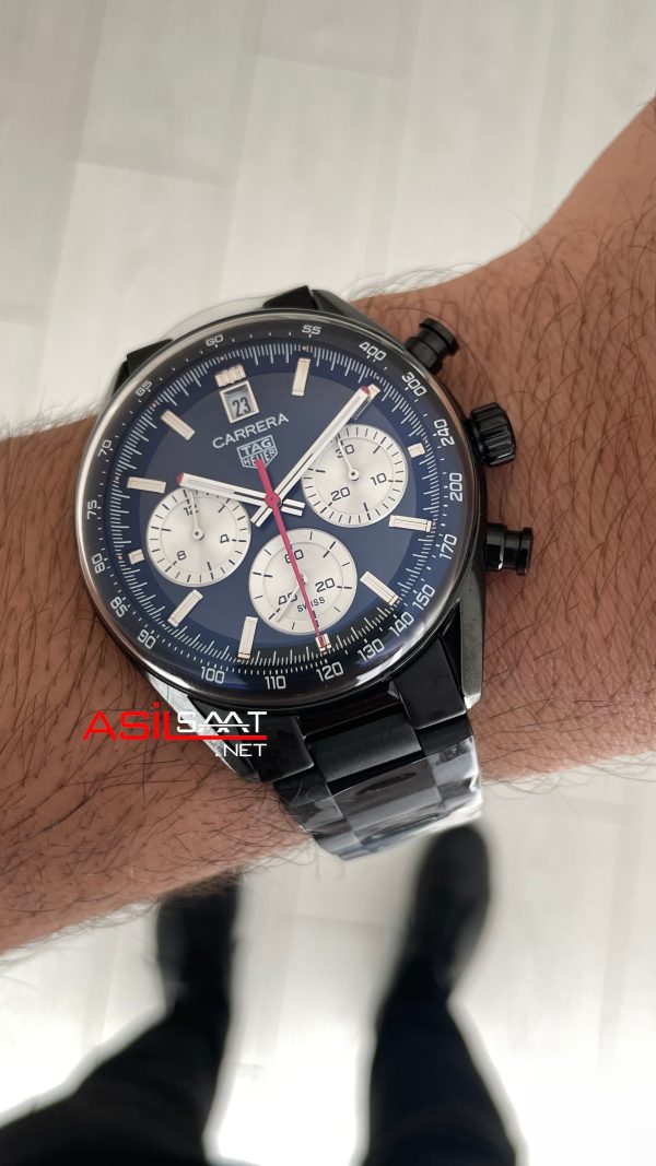 TAG Heuer Porsche Carrera Chronograph Siyah Kadran 40mm PVD Black Replika Saat TAG Heuer Porsche Carrera Chronograph Siyah Kadran 40mm PVD Black Replika Saat