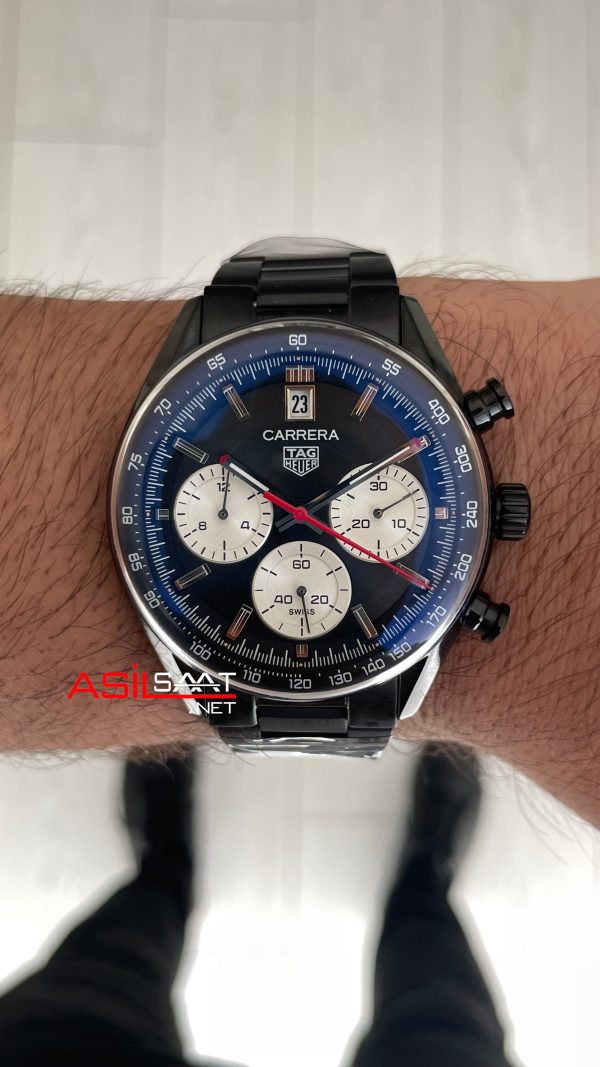 TAG Heuer Porsche Carrera Chronograph Siyah Kadran 40mm PVD Black Replika Saat TAG Heuer Porsche Carrera Chronograph Siyah Kadran 40mm PVD Black Replika Saat