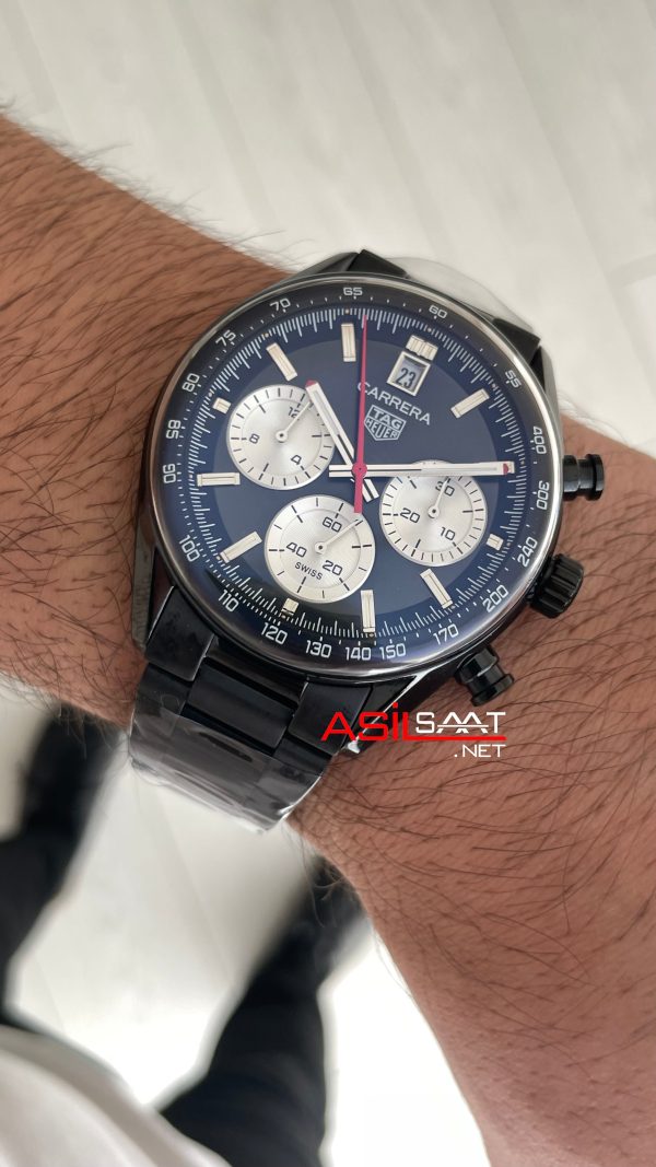 TAG Heuer Porsche Carrera Chronograph Siyah Kadran 40mm PVD Black Replika Saat TAG Heuer Porsche Carrera Chronograph Siyah Kadran 40mm PVD Black Replika Saat
