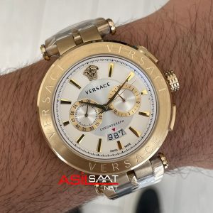 Versace Aion Chronograph Beyaz 45mm Two Tone Gold
