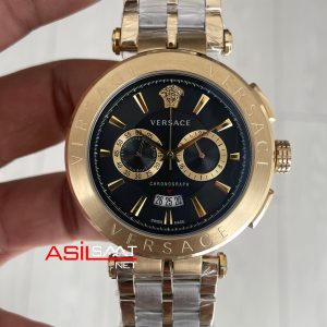 Versace Aion Chronograph Siyah 45mm Two Tone Gold