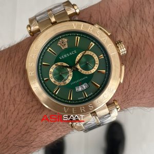 Versace Aion Chronograph Yeşil 45mm Two Tone Gold