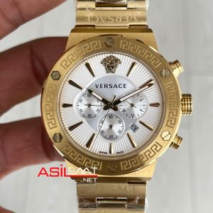 Versace Greca Chronograph Gold Beyaz Kadran 43mm Replika Saat