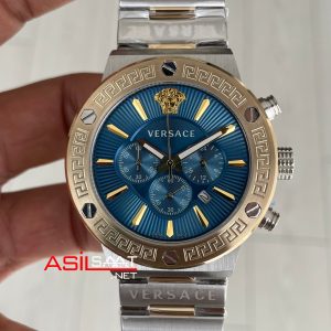 Versace Greca Chronograph Mavi Kadran 43mm Two Tone Gold Replika Saat