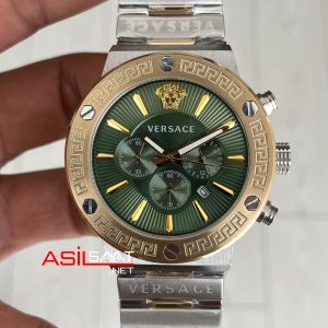 Versace Greca Chronograph Yeşil Kadran 43mm Two Tone Gold Replika Saat