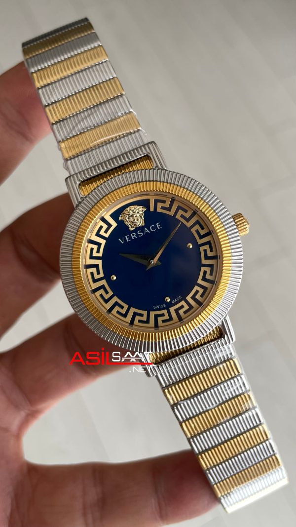 Versace Greca Flurish Mavi 35mm Two Tone Gold Kadın Saati