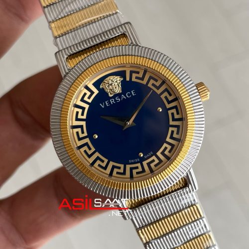 Versace Greca Flurish Mavi 35mm Two Tone Gold Kadın Saati