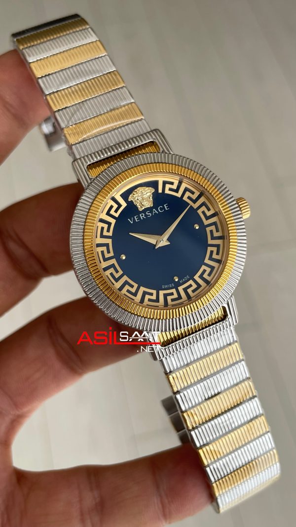 Versace Greca Flurish Mavi 35mm Two Tone Gold Kadın Saati