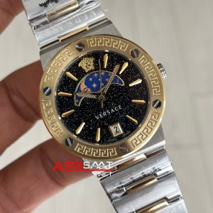 Versace Greca Logo Moonphase Siyah Kadran 38mm Silver Gold Kadın Saati
