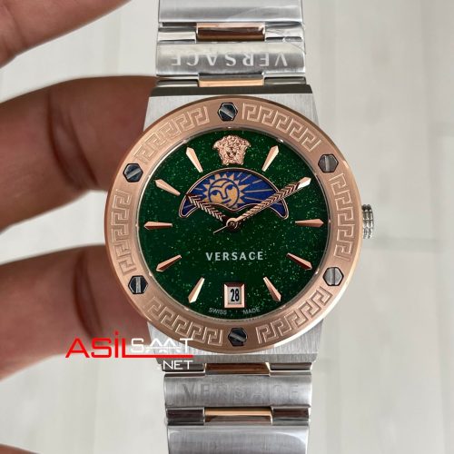 Versace Greca Logo Moonphase Yeşil Kadran 38mm Silver Rosegold Kadın Saati