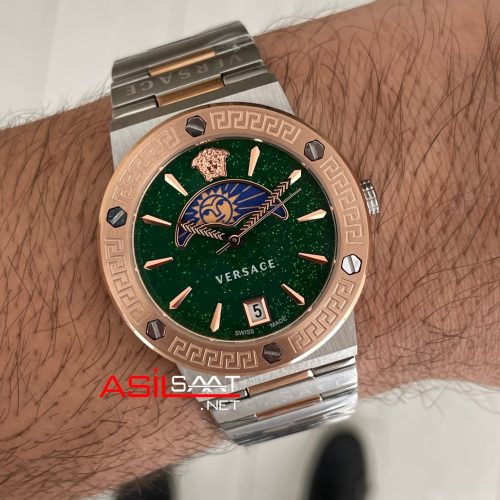 Versace Greca Logo Moonphase Yeşil Kadran 38mm Silver Rosegold Kadın Saati