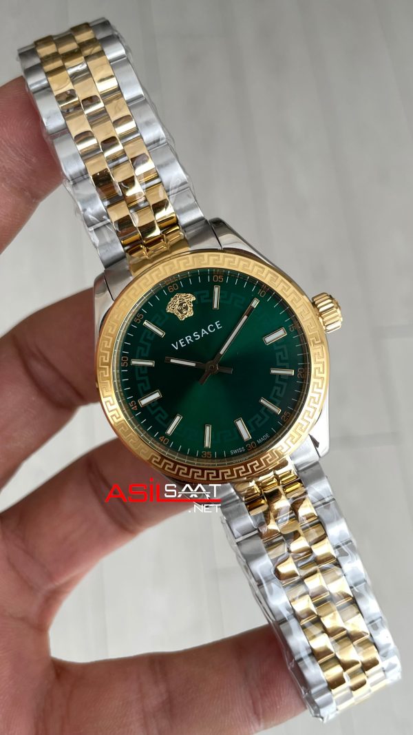 Versace V-Code VRSCVE8I00 Yeşil Kadran 35mm Two Tone Gold Kadın Saati
