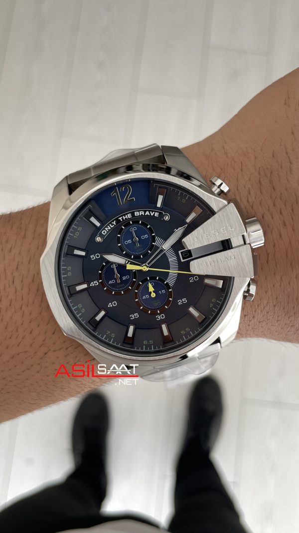 Diesel DZ4465 Mega Chief Mavi Kadran 51mm Silver Erkek Kol Saati