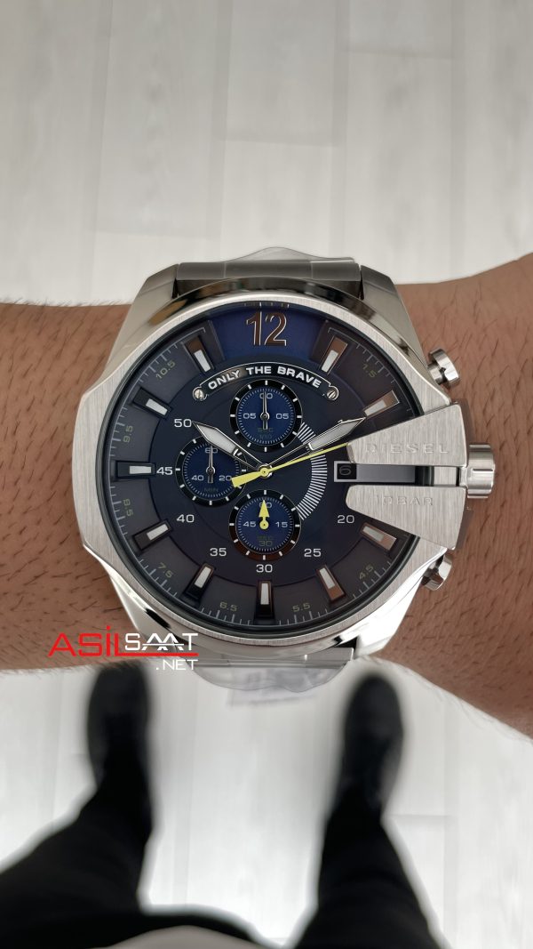 Diesel DZ4465 Mega Chief Mavi Kadran 51mm Silver Erkek Kol Saati