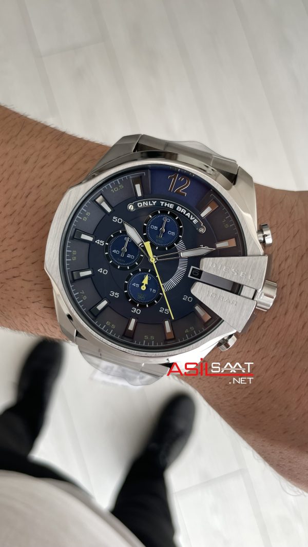 Diesel DZ4465 Mega Chief Mavi Kadran 51mm Silver Erkek Kol Saati