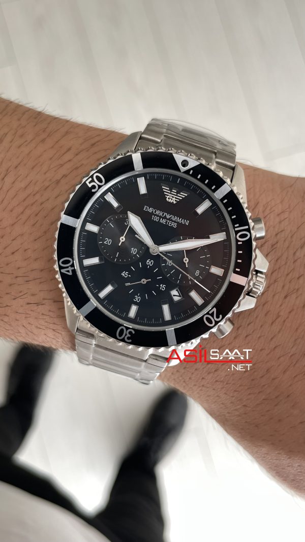 Emporio Armani Diver Chronograph AR11360 Siyah Kadran 43mm Replika Saat