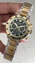 Emporio Armani Diver Chronograph AR11586 Yeşil Kadran 43mm Two Tone Gold Replika Saat