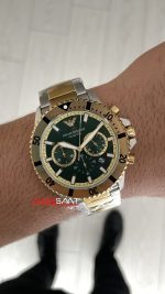 Emporio Armani Diver Chronograph AR11586 Yeşil Kadran 43mm Two Tone Gold Replika Saat