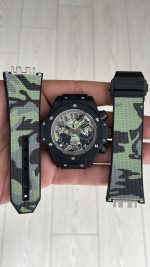 Hublot Big Bang Unico Camo Yohji Yamamoto Chronograph 45mm Yeşil Kadran Black PVD Replika Saat