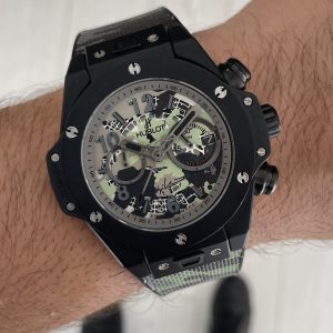 Hublot Big Bang Unico Camo Yohji Yamamoto Chronograph 45mm Yeşil Kadran Black PVD Replika Saat