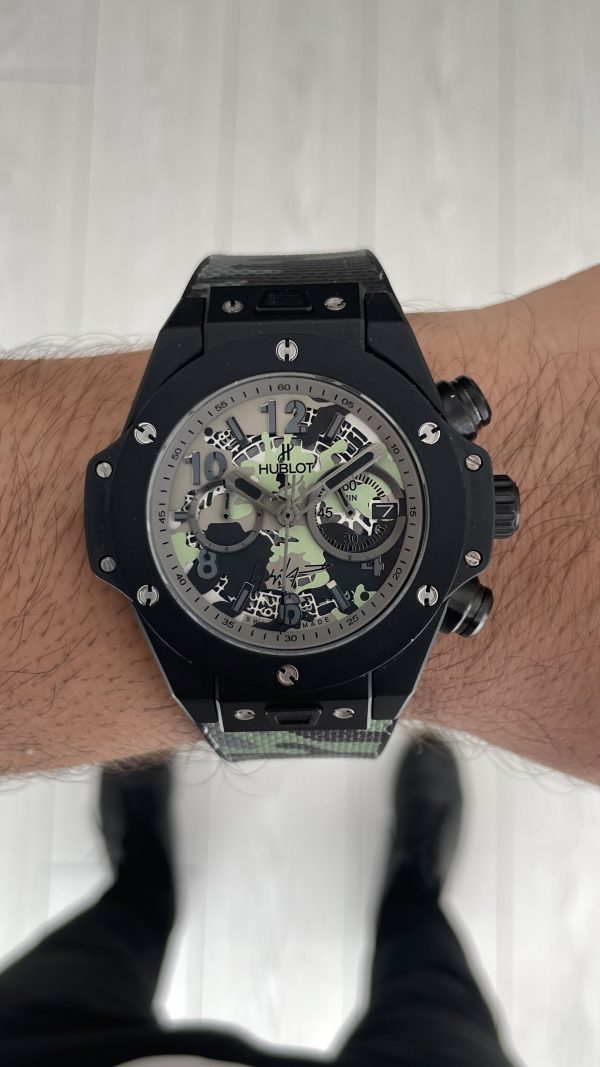 Hublot Big Bang Unico Camo Yohji Yamamoto Chronograph 45mm Yeşil Kadran Black PVD Replika Saat Hublot Big Bang Unico Camo Yohji Yamamoto Chronograph 45mm Yeşil Kadran Black PVD Replika Saat